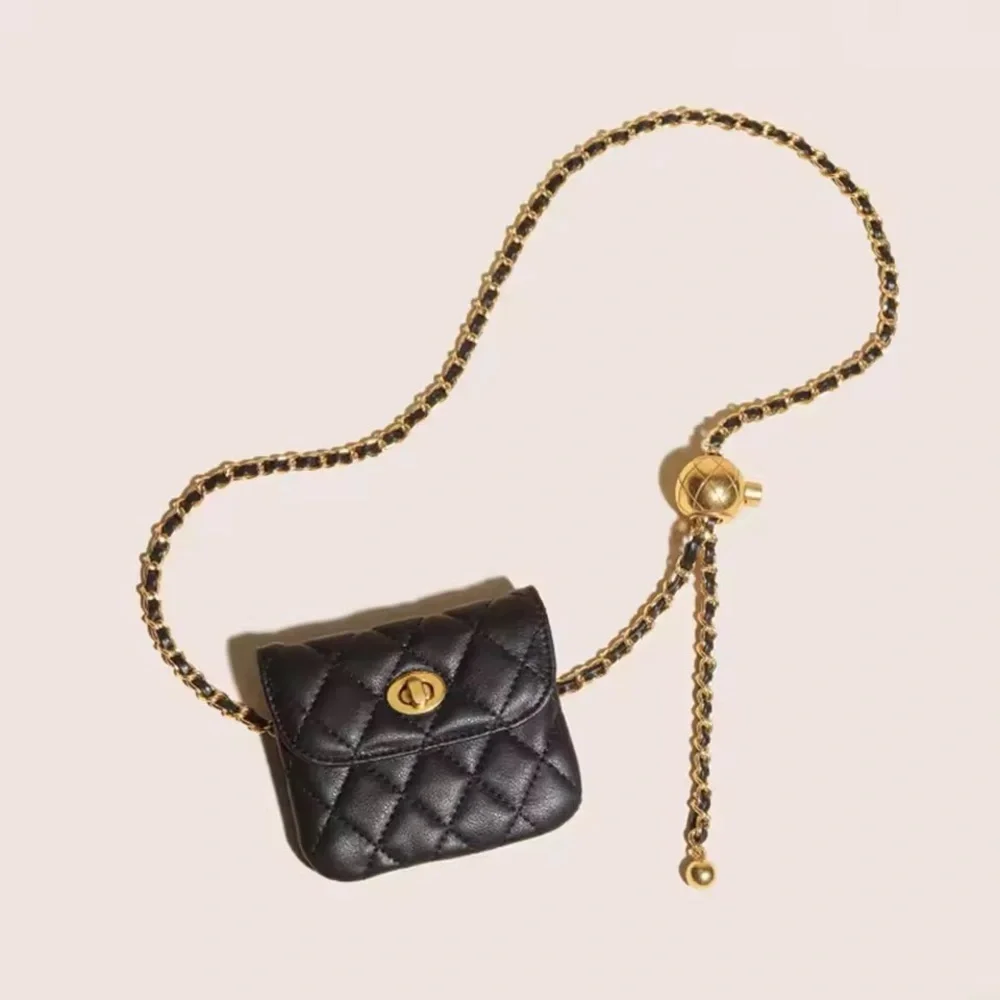 Leather Black and gold statement Chain mini bag belt luxury adjustable size